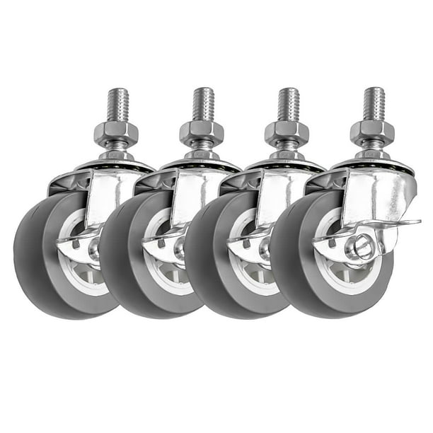 Size : 4pcs 4 Inch Stem Casters Smooth Silent Floor Protecting Blue ER Screw Thread 360° Swivel Caster with Brake for Furture Carts DIY Stands Office Chair Caster Wheels 